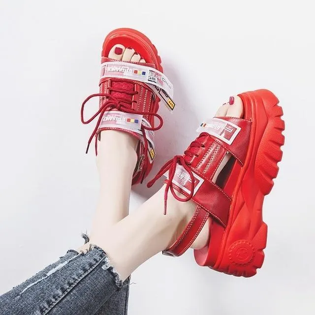 Women Sandals Thick Bottom Wedge Platform Sandals Ladies Ankle Strap Open Toe Shoes